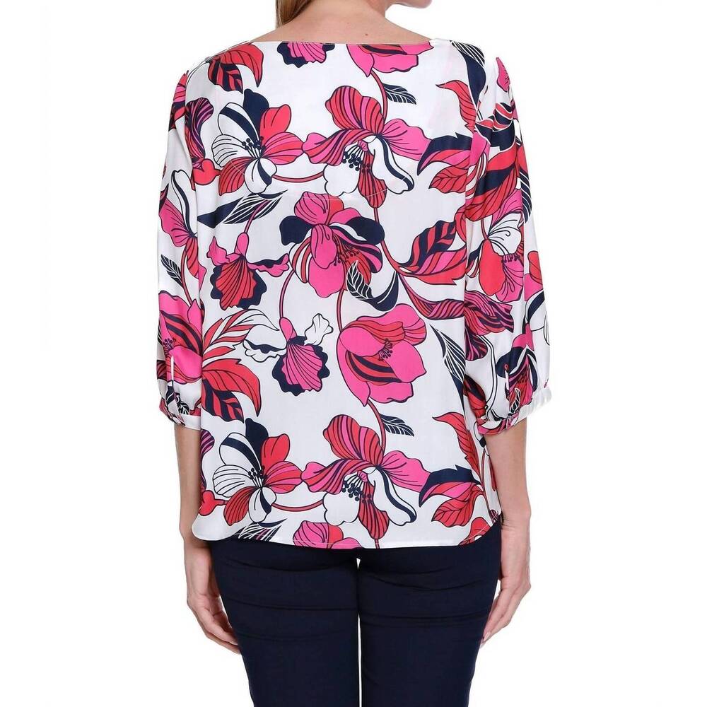 NEW MULTIPLES tie waist printed top in multi - Picture 4 of 4